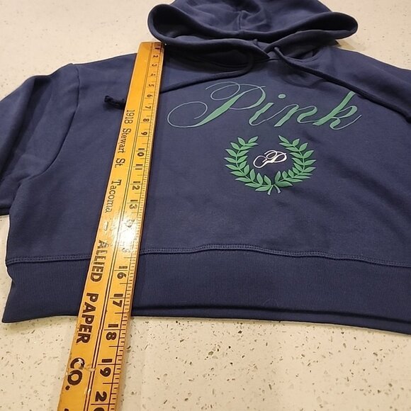 Victoria Secret Pink Cropped Top Fleece Sweatshirt Everyday Blue Hoodie S - Picture 7 of 9